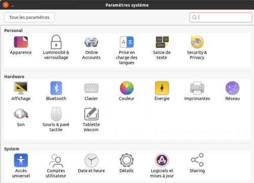 Les paramètres système de l'environnement GNOME