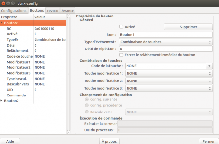 Onglet de configuration des boutons