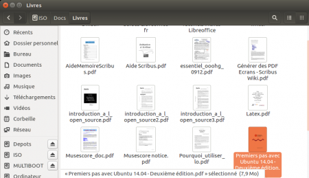 Une vue de fichiers PDF à l'intérieur de Nautilus 