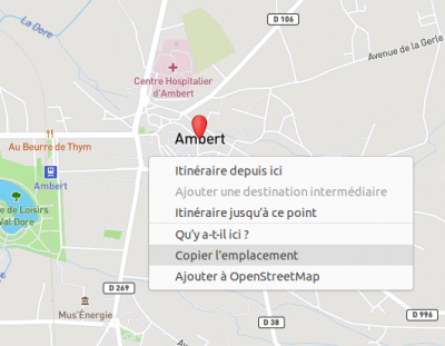 Click droit dans l'application Cartes