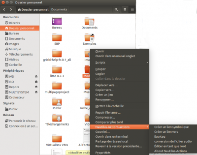 Nautilus-action dans le menu contectuel