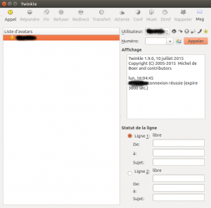 L'interface du logiciel de téléphonie Twinkle