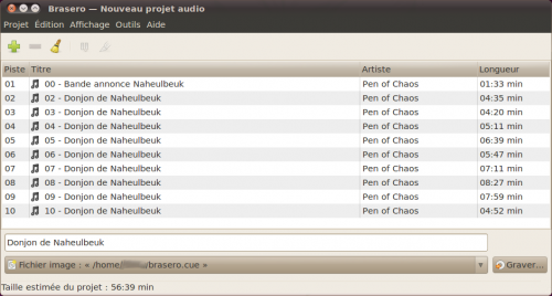 Création d'un CD audio avec Brasero