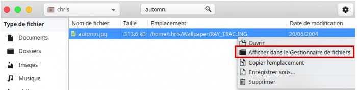 Clic droit sur un fichier pour ouvrir son répertoire dans Thunar