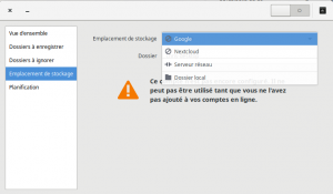 Rubrique « Emplacement de stockage »