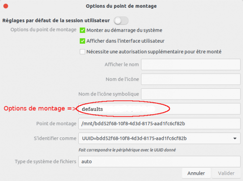 paramétrage type pour un montage automatique de partition