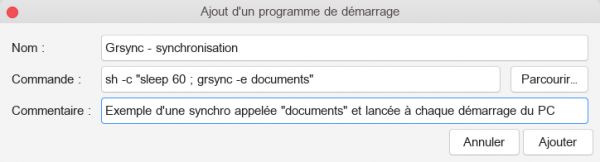 Grsync 1.2.6 : Créer un lancement automatique au démarrage