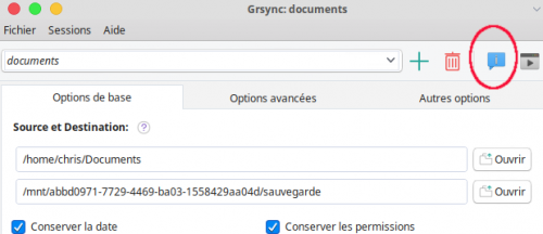 Grsync 1.2.6 : Bouton de lancement de la simulation