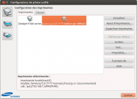 Cet onglet permet la configuration de l'imprimante. Les options y sont les mêmes que dans l'utilitaire CUPS