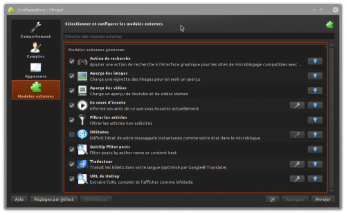 Modules externes à KDE intégrés à Choqok