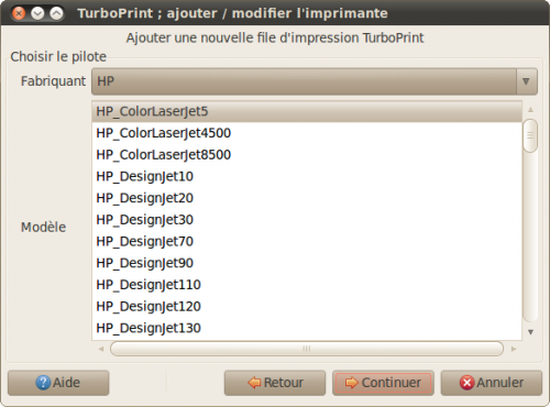 Choisir le modèle d'imprimante