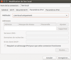 Configuration d'une connexion de type lien-local