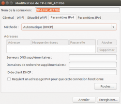 Configuration d'une connexion filaire pour l'obtention d'une adresse IP automatique (DHCP)