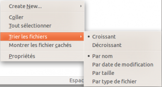 croissant, décroissant, par nom, par date, par taille, par type