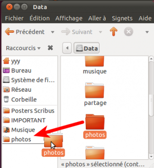 glisser/déposer dans la partie inférieure du Panneau latéral dans Nautilus 
