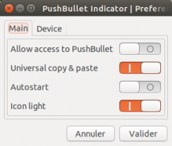 Panneau de configuration de Pushbullet pour Unity