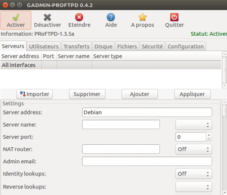 Interface de Gproftpd