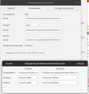 Modifier permissions éléments inclus