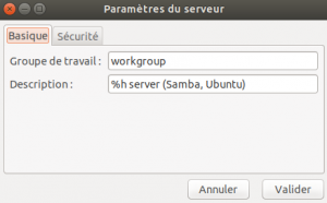 Certains paramètres basiques du serveur Samba sont modifiables.