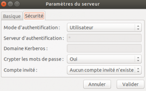 Configurez la méthode d'authentification du serveur Samba