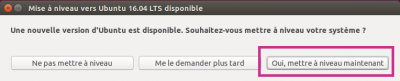 Sélectionner l'option de mise à niveau