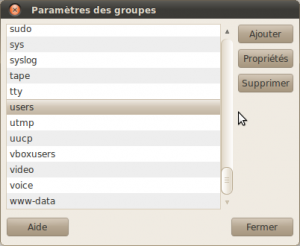 Liste des groupes d'utilisateurs