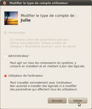 Ubuntu propose deux types de comptes d'utilisateur et la possibilité de les personnaliser