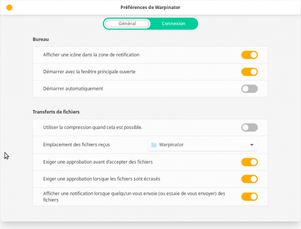 1er écran de configuration par défaut